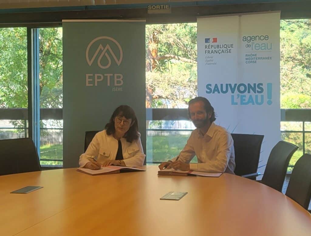 Annick Cressens, Présidente de l’EPTB Isère, et Nicolas Mourlon, Directeur général de l'Agence de l'eau Rhône Méditerranée Corse